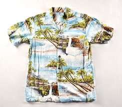 Vintage RJC Hawaiian Shirt Palm Trees Beach Size 14 Lightweight Made In USA - $24.74