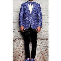 Men Insomnia Manzini Blazer Stage Performer Singer Prom MZN137 Royal Blue Lace image 2