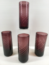 4 Mexican Handblown Swirl Optic Purple Amethyst Tumblers Set Vintage Glasses Lot - $49.17