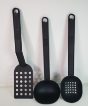 T-FAL Black 3 Piece Nylon Utensil Set Spatula Ladle Slotted Spoon - £20.54 GBP