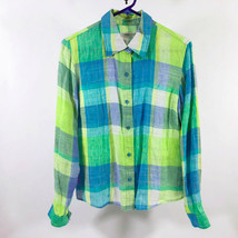 Coldwater Creek Linen Blend Plaid Multi Color Women&#39;s Long Sleeve Blouse Medium - $19.09