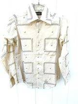 VTG 70s Bruxton Disco Print Shirt Tan Brown Mod Squares Cotton Blend NOS... - $64.95