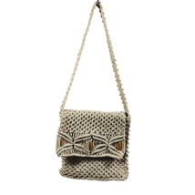Handmade Macrame Shoulder Bag Boho Wood Beaded Flip Top Closure Unlined ... - $464.91 MXN