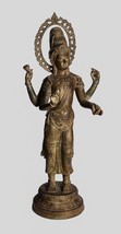 Antico Thai Stile Bronzo IN Piedi Quattro Braccio Vishnu Statua - Proteggi - £1,865.67 GBP