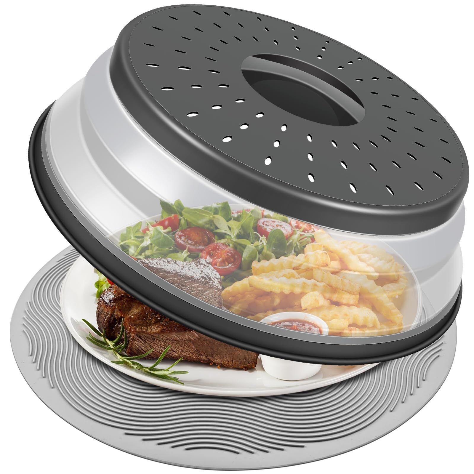 LekDrok 10 Inch Microwave Food Cover & Collapsible Silicone Mat - Splatter G
