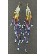 Sunset &amp; Sea of colors - Super long fringe seed bead earrings - Handmade - £98.79 GBP