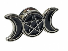 Triple Moon Pentacle Enamel Pin Badge Punk Attitude Brooch Gothic Pagan ... - £3.20 GBP