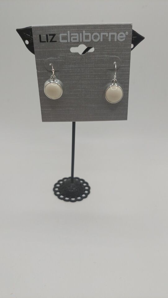 JEWELRY Liz Claiborne White Stone Stud Dangling Pierced Earrings Costume - $10.88