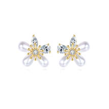 Crystal & Pearl 18K Gold-Plated Flower Stud Earrings - £11.79 GBP