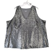 Lane Bryant Pewter Gray Sequin Tank Top Women&#39;s Plus Size 26/28 Deep V-Neck - $20.00