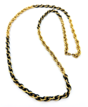 Vintage Monet Gold Tone Black Enamel Chain Necklace and Unsigned Hoop Earrings - £23.25 GBP