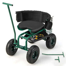Costway Rolling Garden Cart with Height Adjustable Swivel Seat and Stora... - $194.89