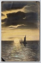 RPPC Seascape Cloudy Skies Sailboats Sun On Ocean Real Photo Postcard B47 - £15.69 GBP