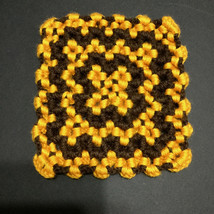 Vintage 80s Crocheted Reversible Hot Pad Trivet Orange and Brown Color - £19.25 GBP