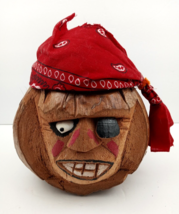 Folk Art Hand Carved Coconut Head One Eyed Pirate with Eye Patch Bank Ti... - £17.39 GBP