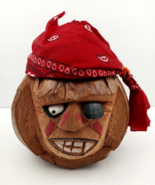 Folk Art Hand Carved Coconut Head One Eyed Pirate with Eye Patch Bank Ti... - $22.76