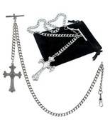 Albert Chain Silver Color Pocket Watch Chain Men Fob Chain Cross Fob T B... - £13.42 GBP
