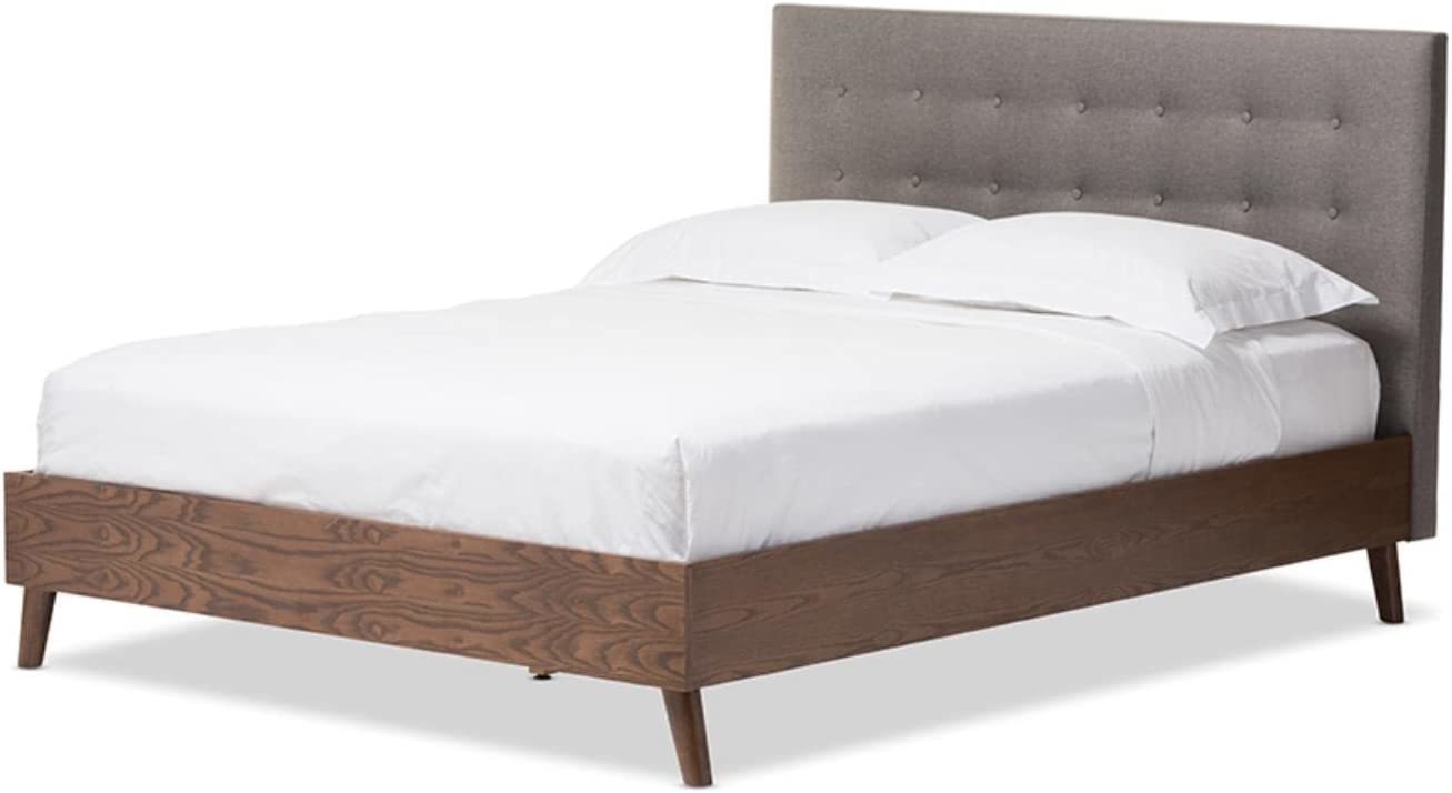 Primary image for Mid-Century Retro Modern Fabric Upholstered Walnut Wood Platform Bed, Full,