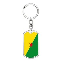 French Guiana Flag Swivel Keychain Dog Tag Engraved 18k Gold - £55.35 GBP