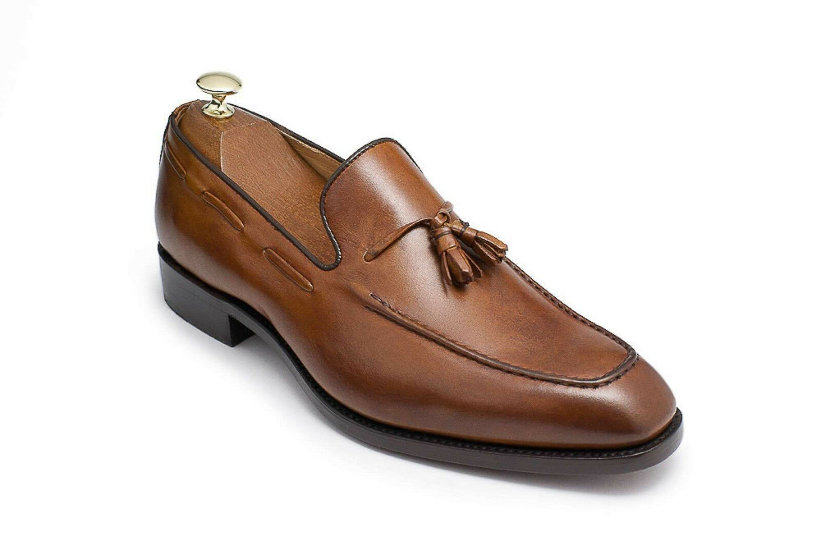 Men Brown Tassel Loafer Handcrafted Black Sole Party Wear Leather Shoes US 7-16