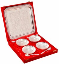Metal Silver  Solid Bowl Set with Tray Best Gift Set100 ml, Pack of 9, Silver - £27.73 GBP
