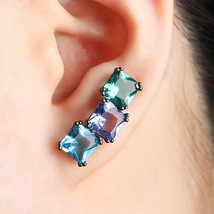 2021 New Trendy White Black Copper Square Colorful AAA Cubic Zirconia Stud Earri - £15.41 GBP