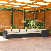 6 Piece Patio Lounge Set with Cushions Poly Rattan Black - €787,62 EUR