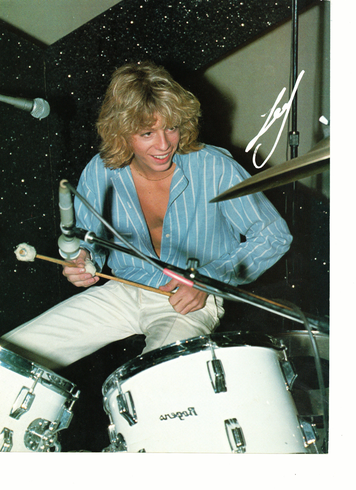 Leif Garrett teen magazine pinup clipping playing the drums blue shirt 1970's - $3.50