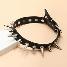 Unisex Punk Rock Studded Spike Metal Choker PU Leather Adjustable Size - £8.89 GBP