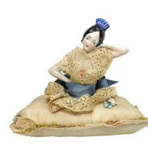 Antique German China Porcelain Senorita Half Doll Pin Cushion Arms Away - £59.81 GBP