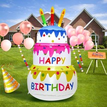 4ft Birthday Cake Birthday Party Outdoor Inflatable Decoration Outdoor I... - £46.37 GBP