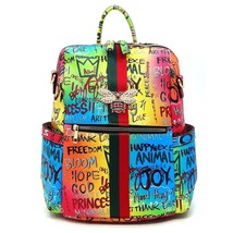 Brown Queen Bee Strip Accent Graffiti Fashion Backpack - £40.27 GBP