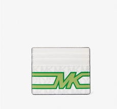New Michael Kors Cooper Tall Card Case PVC with Leather Bright White /Palm Green - £22.70 GBP