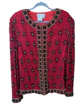 Papell Boutique Womens Silk Beaded Evening Shirt Sz 18 W Christmas Holid... - $45.38 CAD