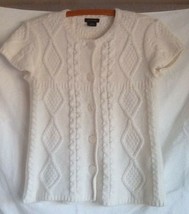 Calvin Klein White Cardigan Cable Sweater Short Sleeve Size S/P/CH EUC - $15.44