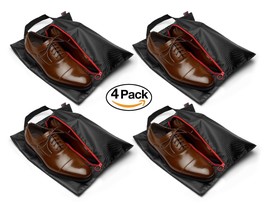 Travel Shoe Bags 16&quot;x12&quot;, Made of Strong Lustrous Ballistic Nylon (Black) (4-PK) - £8.91 GBP+
