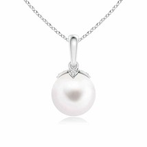 Freshwater Cultured Pearl Drop Pendant with Diamonds in Silver - £132.63 GBP