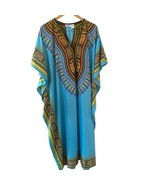 Vintage Sante Classics Kaftan Maxi One Size Blue Oversized Boho Colorful Hippie - $33.99