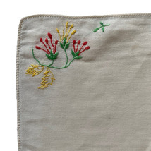 Handkerchief White Hankie Floral Flowers Embroidered 10x9.5” - £8.78 GBP