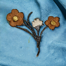 Spring Flower Bouquet Embroidery Iron On Patch Brown Handmade - $13.85
