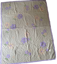 Pottery Barn Kids Pink &amp; Green Floral Appliqued Twin Quilt Blanket - $1,055.11 MXN