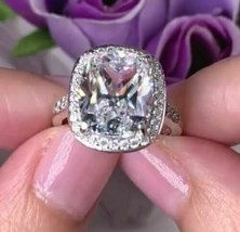 6Ct Cuscino Diamanti Finti Halo Anello di Fidanzamento 14k Placcato Oro Bianco - £90.36 GBP