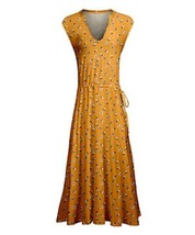 Lily Yellow Floral Notch Neck Side Tie Ruching Dress- Small - £25.70 GBP