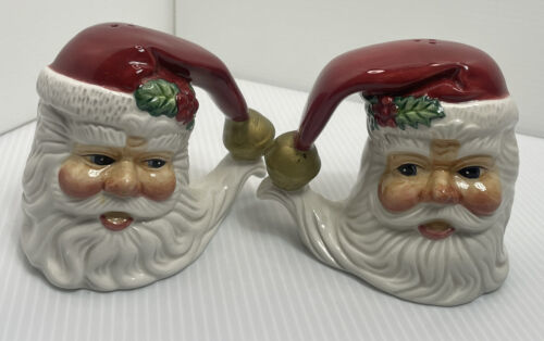 Vintage Fitz and Floyd Omnibus Christmas Santa Face Salt Pepper Shakers 3 Inches - £10.80 GBP