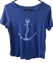 Old Navy Short Sleeve T shirt Womens Size S Blue Anchor Coastal Beach Ro... - £7.38 GBP