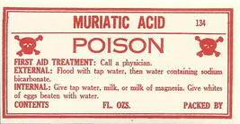 Vintage Pharmacy Label Muriatic Acid Poison w/ Skull And Bones Apothecary Label - £31.38 GBP
