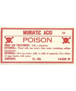 Vintage Pharmacy Label MURIATIC ACID POISON w/ Skull and Bones Apothecar... - $64.48 CAD