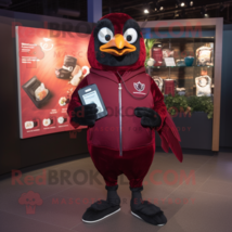 Maroon Blackbird mascot costume character dressed with a Sweatshirt and Coin pur - $1,319.00