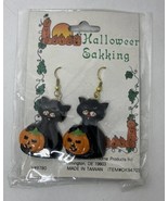 Vintage Drop Dangling Black Cat Jack O Lantern Pumpkin Earrings Hallowee... - $17.97 CAD