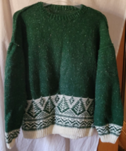 Women&#39;s Green and White Pullover Sweater ?Wool? Winter Warm Skiing Campi... - $18.99